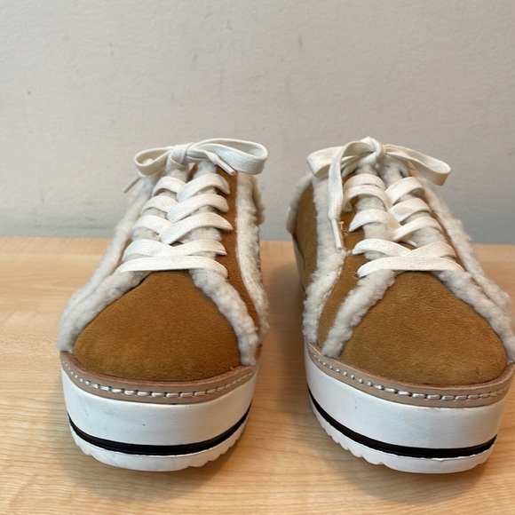 Chelsea& Violet Cozy Suede and Faux Fur Lace Up Platform Mule Sneaker - New - Picture 5 of 9